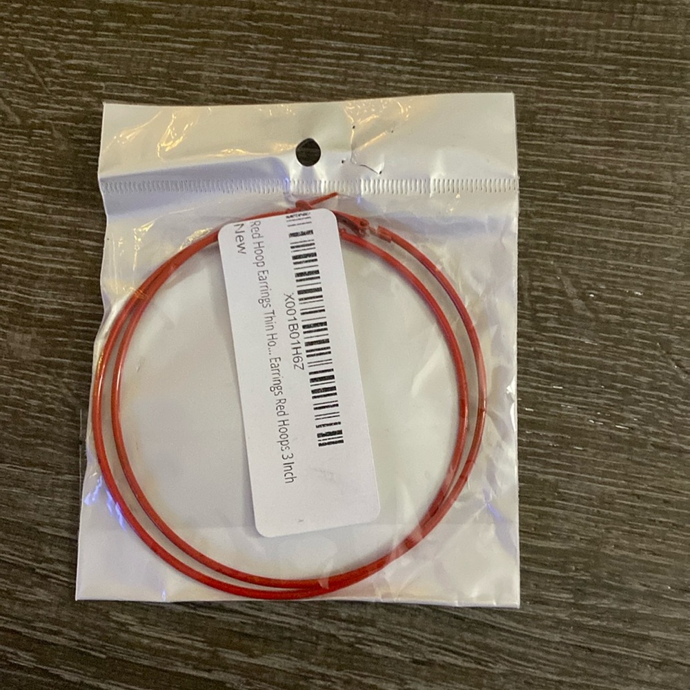 Red Hoop earrings size: 3 inch NWT, purchased on Amazon